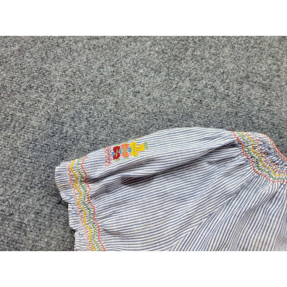Madewell Embroidered Stripe Peasant Top Blue White Short Sleeve G4356 Medium - Picture 12 of 15